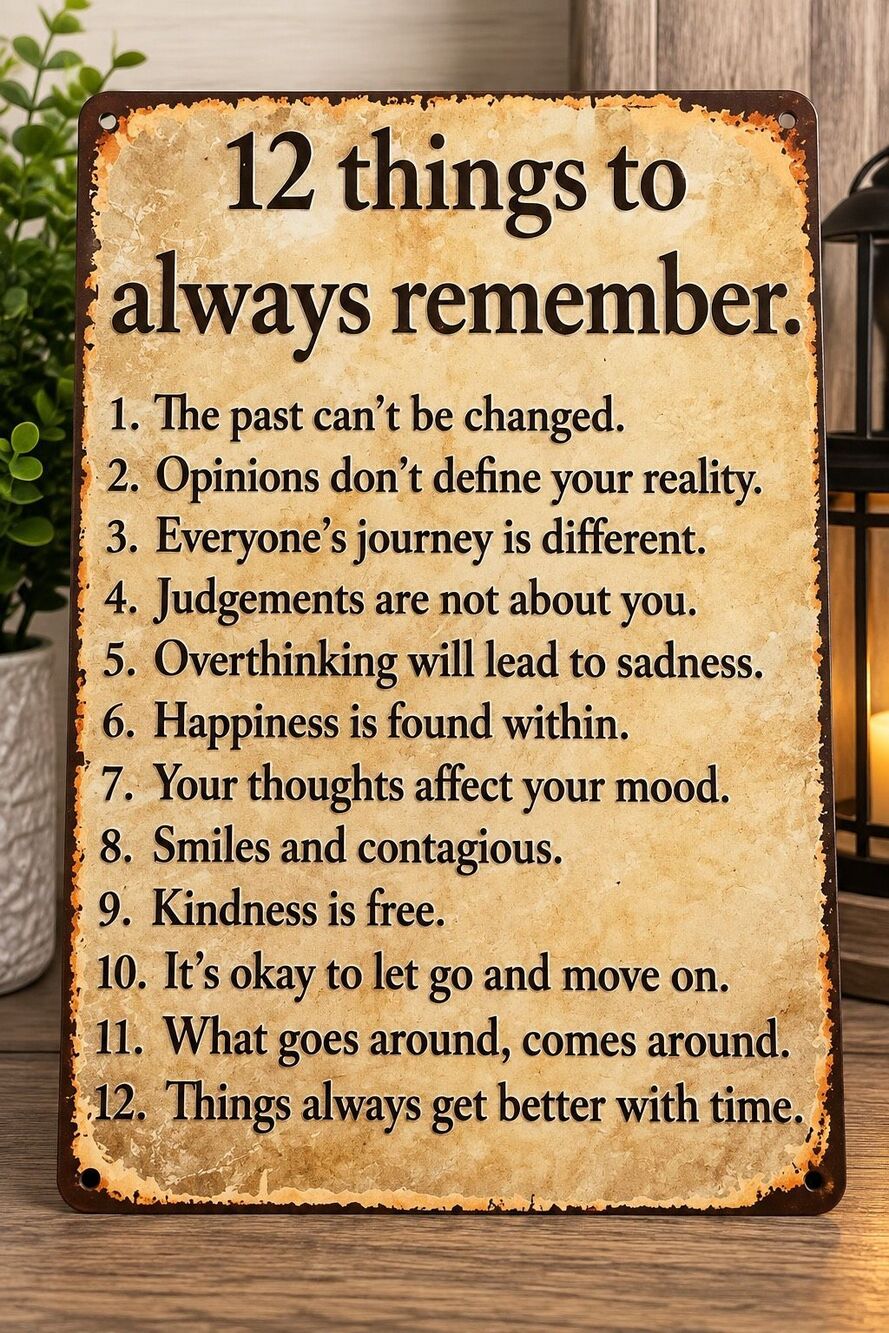 12 Things to Always Remember Metal Tin Sign 8x12 Inspirational Wall Decor
